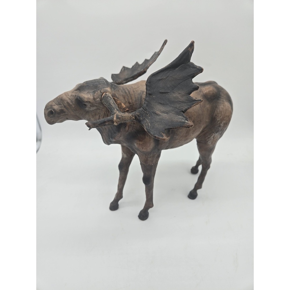 Vintage Handcrafted Leather Moose Sculpture Rustic Cabin Lodge Folk Art Decor